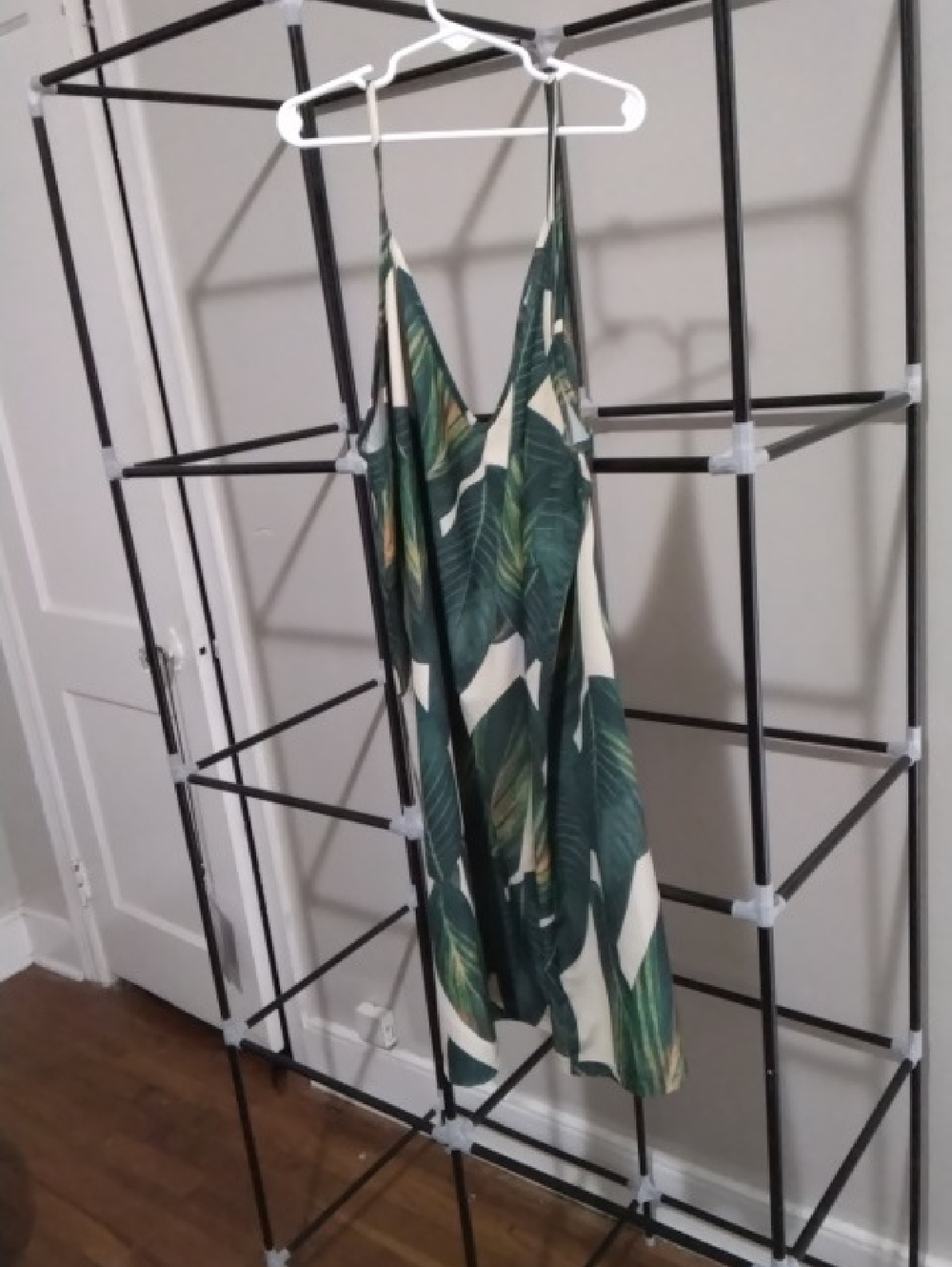 Tropical Leaf Print Slip Dress - Green & White